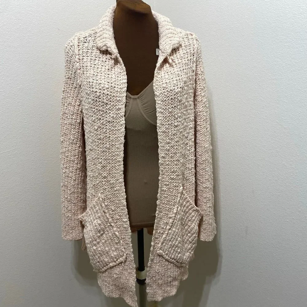 Free People Waterfront Chunky-Knit Long Sleeves Cardigan in Rose Size X-Small
